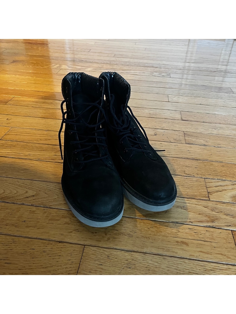 Timberland Black Suede and Snake Print Collar Boots